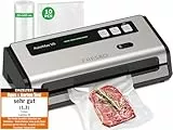 FRESKO Automatische Vakuumiergerät, 140 W Vakuumierer, Verbreiterte Heizstreifen, Integrierter Schneider und Beutelaufbewahrung, Einhandbedienung (Automax V6)