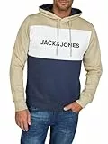 JACK & JONES Hoodie Herren mit Druck JWHLOGO Blocking Regular Fit Plus Size Kapuzenpullover Pullover, Größe:L, Farbe:Crockery