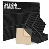 Fiqops 24 Stück Akustikschaumstoff Selbstklebend Akustikpaneele 2.5x30x30 cm Schalldämmung wand Echo-Fliesen reduzieren,Schallschutz für Tonstudio,Gaming Deko,Podcasts, Schwarz Keil