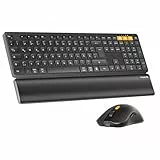 ProtoArc Kabellos Tastatur Maus Set, KM60 Full-Size Bluetooth Tastatur und Maus mit Handballenauflage, 2.4GHz + Dual Bluetooth, Wiederaufladbar, QWERTZ Deutsch, für PC, Computer, Mac, Windows, Schwarz