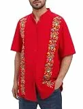 FYMNSI Herren Mexikanisches Guayabera-Hemd, kurzärmelig, Button-Down-Shirt, Oberteil, traditionell bestickt, Folk Cinco de Mayo Outfits, Rot/Ausflug, einfarbig (Getaway Solids), Mittel