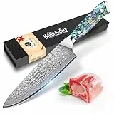 Home Safety Damastmesser Kochmesser mit extrem Scharf 20cm Klinge aus 67 Lagen VG-10 Damaststahl Küchenmesser Damast Fleischmesser, Abalone-Muschel Griff, Geschenkbox