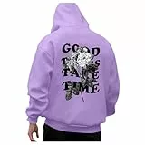 Generisch Pullover Herren Sommer Baumwolle schwarz weiß mit Kapuze Hoodie, 2025 Hoodie Pullover Herren - Hoody Mit Kapuze Backprint Hoodies Herbst Kapuzenpullover Lila XL