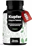 Kupfer Tabletten hochdosiert - 400 Stück mit 2 mg Kupfer-Bisglycinat - Copper, vegan und produziert in Deutschland