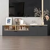 Caldion Moderner TV-Schrank 180cm,Lowboard mit 3 Türen,Fernsehschrank mit 2 offenen Fächern,TV-Lowboard für Fernseher bis 55 Zoll,MDF,Dunkelgrau & Eichenfarbe, Wohnzimmer Fernsehschrank,180x40x40,5cm
