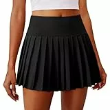 PINSPARK Tennisrock Damen Plissiert Tennis Skort mit Taschen Hohe Taille Rock mit Hose Drunter Hosenrock Sport Faltenrock Minirock Tenniskleid für Golf Laufen Schwarz S
