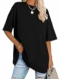 Rapbin Damen Oversized T Shirts Rundhals Kurzarm Bluse Sommer Tops Oberteil Mode Tunika 2025 (Schwarz,XL)