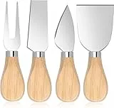 QHFlashbuy Käsemesserset Set,4 Stück Käsemesser mit Holzgriff,Tortenmesser Edelstahl Buttermesser,Butterschneider für Kuchen-Dessert-Käsesalat 12CM