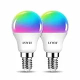 LVWIT Smart Glühbirne E14 LED Lampe Alexa, 4.9W Dimmbar Glühbirne G45 40w Smart Home Leuchtmittel Mehrfarbige RGB Wifi Birne, Kompatibel mit Amazon Alexa Echo,Echo Dot Google Assistant, 2 Pack