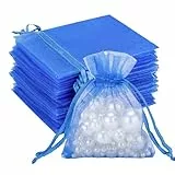 G2PLUS Blau Organzasäckchen 7x9cm: KleineGeschenk Organzabeutel, 50 Stück Organza-Beutelchen mit Kordelzug Sie als Hochzeit Bonbonsbeutel, Schmuckbeutel, Geschenkbeutel