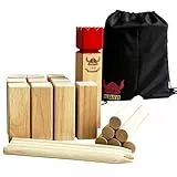 JacJoe All Pro Kubb Spiel im Freien | Wurfspiel mit Tragetasche | Kegelspiel | Gummi Holz Garten Rasen Spiele | Wurfspiel mit Tragetasche (Kubb Games with Carry Bag, King. 30x6.3x6.3 cm)
