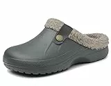 Meik Mangni Clogs Gefüttert Damen Herren Winter Gartenclogs mit Fell Warm Hausschuhe Frauen Geschlossen Pantoffeln rutschfeste Plüsch Pantoletten,Grau Gr.42-43 EU