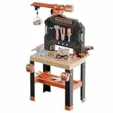 Smoby – Black+Decker Kinderwerkbank mit Kran – 87 Zubehörteile inkl. 7 Werkzeuge wie Säge, Schraubstock, Fahrzeugbausatz, Akkuschrauber - mit recyceltem Material, ab 3 Jahren