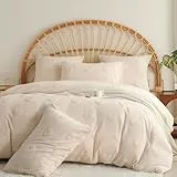 Tospass Plüsch Bettwäsche Set 135x200cm Beige Getuftet Herz Coral Fleece Flauschig Deckenbezug Flanell Cashmere Touch Warme Winterbettwäsche Bettbezug mit Reißverschluss und Kissenbezug 80x80cm