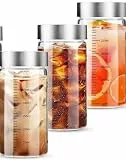 4er Glasflaschen 300ml mit Edelstahl Deckel, Smoothie Gläser Sets mit Messskala, Smoothie Becher to go Wiederverwendbar Glaswasserflasche für Säfte Smoothies Kaffee Milch Tee Glasflaschen zum Befüllen