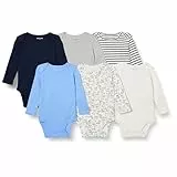 Amazon Essentials Unisex Baby Langärmlige Bodys Aus Baumwolle, 6er-Pack, Blau/Hunde, 6-9 Monate