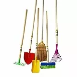 Rekord – Gartengeräte-Set für Kinder – 6-teilig, stabil aus Metall mit Holz-Stiel – Schaufel, Spaten, Harke, Besen, Kinderrechen & Reisstrohbesen – Gartenwerkzeug- & Spielzeug-Set für kleine Gärtner