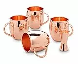 Echtwerk Kupferbecher-Set, Edelstahl-Gläser, Cocktail-Set, Cocktailgläser perfekt für Gin, Vodka, Bier und Kaltgetränke, Geschenkset, 4x Kupferbecher 500 ml, 1x Jigger 2 cl/4 cl, Silber