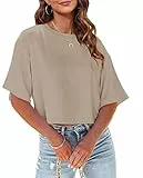 Tankaneo Damen Crop Tops Kurzarm T-Shirts Sommer Fitness Oversize Oberteile Crew Neck Bauchfrei Sportshirt