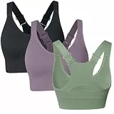 Atxnn Damen Sport BH Einstellbarer Breiten Schultergurt Yoga Bra Push up Bustier Racerback Nahtlose Gepolstert ohne Buegel für Fitness Lauf Joggen, 3 Pack S