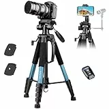 Victiv 188cm Kamera Stativ, Leichtes & Kompaktes Reisestativ für DSLR Canon Nikon Sony, Aluminium Fotostativ mit Abnehmbar 3-Wege-Kopf, Stativ für Smartphone mit Handy Halterung, Fernbedienung - Blau