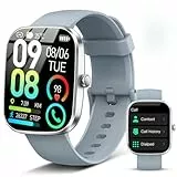 Smartwatch Damen Herren, 1.91' Fitnessuhr Damen mit Bluetooth Anrufe, Smart Watch 24H Herzfrequenz Schlafmonitor Schrittzähler, 110+Sportmodi, Neue Armbanduhr IP68 Wasserdicht für iOS Android Grau