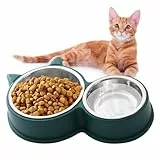 HTRTRR Katzennapf-Set aus Edelstahl, rutschfeste Katzennäpfe, Fressnäpfe für Katzen und Welpen, rutschfeste Futterstation, erhältlich in grün, blau, rosa (grün)