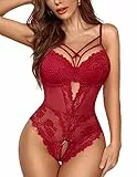 Avidlove Damen Spitze Reizwäsche Corsage Sexy Outfit One Piece Unterwäsche Dessous Weinrot XXL