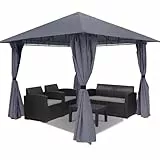 Sekey Garten Pavillon 3x3 m Wasserdicht Stabil Partyzelt, Gartenzelt mit 4 Seitenteile Reißverschluss, 180g/㎡ Polyester, Grau