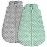 Looxii 2er Pack Schlafsack Baby Baumwolle 1.5 Tog Herbst Frühling Winter Babyschlafsack für Neugeborene Jungen Mädchen 12-18 Monate Fleece Punkt Grau und Grün