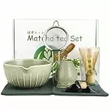Matcha Set - Matcha Tea Set 7 Piece - Matcha Besen Set - für Einsteiger - Matcha Besen, Matcha Filtersieb, Matcha-Schale, Matcha Löffel, Teetuch, Keramik-Chasenhalter und Keramik-Löffelhalter