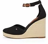 Tommy Hilfiger Damen Wedge Sandalen Flag Closed Toe mit Knöchelriemen, Schwarz (Black), 37