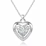EXGOX Silber Kette Dame Silber Herz Halsketten 925 Sterling Silber Kristall Herz Anhänger Halskette Liebe Einstellbare Silber Halskette Frauen Geburtstag Weihnachten