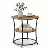 VASAGLE Beistelltisch, Couchtisch rund, Sofatisch, 2 Ablagen, Wohnzimmer, Schlafzimmer, einfacher Aufbau, Stahlrahmen, Industrie-Design, walnussbraun-tintenschwarz LET056B41