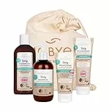 MABYEN Babypflege Basis Starter Set – Pflegeset für Neugeborene mit Bademilch, Pflegecreme, Wundcreme & Mandelöl, parfümfrei & NATRUE-zertifiziert, inkl. Stoffbeutel