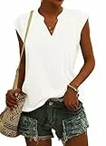 Cicy Bell Bluse Damen Elegant Ärmellose T-Shirt V Ausschnitt Cap Tops Shirt T-Shirts für Damen Sommer Hemden Oberteile Weiß M