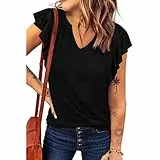 ANGGREK Damen V-Ausschnitt Tank Top, Ärmellos Casual Bluse mit Rüschen, Sommer Locker Geschnitten, Plus Größe