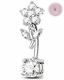OUFER 14G Reverse Bauchnabelpiercing Chirurgenstahl 316L Baumelnder Blumen-Nabelring CZ Klar 12 mm Vine Piercing Bananabells Silber Langer Körper-Barbell-Schmuck für Frauen