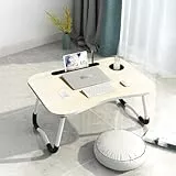Laptoptisch, Betttablett, Laptop Betttisch Klappbar Tragbar, Frühstücksbrett NotebookTisch, Getränkehalter, Büchertablett, PAD Ständet, für Wohnzimmer Büro und Unterwegs Sofa Boden|60 x 40 cm, Weiß