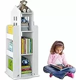 ybaymy 360° Drehbares Bücherregal, 3-stufiges Weißes Kinder Standregal, Bodenstehendes Bücherregale, Kinderbuchregal Boden Regal für Arbeitszimmer, Schlafzimmer, Wohnzimmer und Büro