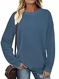 Cuptacc Pullover Damen Kontrast Panel Casual Kastenform Abgesetzte Sassy Thermo Große Größen Tunika 2025 Mode Schickes Neujahr Sweatshirt Damen Dunstblau L Groß