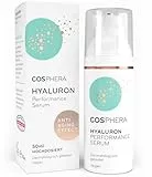 Cosphera Hyaluron Serum hochdosiert 50ml Vegan I Hyaluronsäure Konzentrat Microneedling geeignet I Anti Falten Creme für Augen, Gesicht, Hals & Dekollete Anti Aging Gel für Frauen und Männer