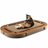 CanadianCat Company | XXL Katzenspielplatz 85 x 54 x 5,8 cm mit integrierter Kratzpappe, interaktives Katzenspielzeug Kratzbrett in Holzoptik Kratzkarton