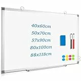 QUEENLINK Magnetisch Whiteboard, 40x60cm Magnettafel mit Aluminiumrahmen, Magnetwand White Board mit Stiftablage und Haken