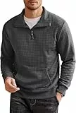 COOFANDY Herren Pullover mit Reißverschluss Waffel Casual Pullover Ohne Kapuze Winter Herren mit Taschen Dunkelgrau M