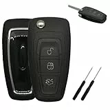3-Tasten-Autoschlüsselgehäuse für Ford Fiesta Focus MK4 MK8 Galaxy mit Schlüsselblatt, Autoschlüsselgehäuse, kompatibel mit Transit Custom Connect Mustang Grand S-Max mit Schraubendreher