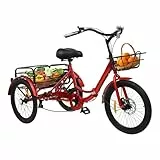 BJTDLLX Klapprad Dreirad für Erwachsene 20 Zoll 7 Gang Falt, 3 Räder Fahrrad Senioren, für Outdoor, äLteres Fahrrad-Dreirad mit Schloss, Höhenverstellbar 30.3-36.6 Zoll (Rot)