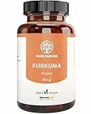 Pure Nature Kurkuma Kapseln Komplex HOCHDOSIERT [1 Kps/Tag I 12.000mg Curcuma] - Curcuma Kapseln hochdosiert mit Vitamin C & Piperin - 90 Kurkuma Kapseln - Hergestellt in DE
