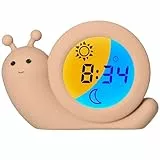 Alecto BC110BE Simon - Pädagogischer Wecker Kinder - Schlaftrainer Kinder - Nachtlicht - Lernen von Schlafen und Aufwachen mit LED Kinderwecker - Taupe