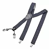 DonDon Hosenträger Herren extra stark Rauten blau weiß 3,5 cm Hosenträger Herren breit in Y-Form lang - Starke Clips passend für Anzug Jeans Chinos Vintage Rockabilly Suspenders